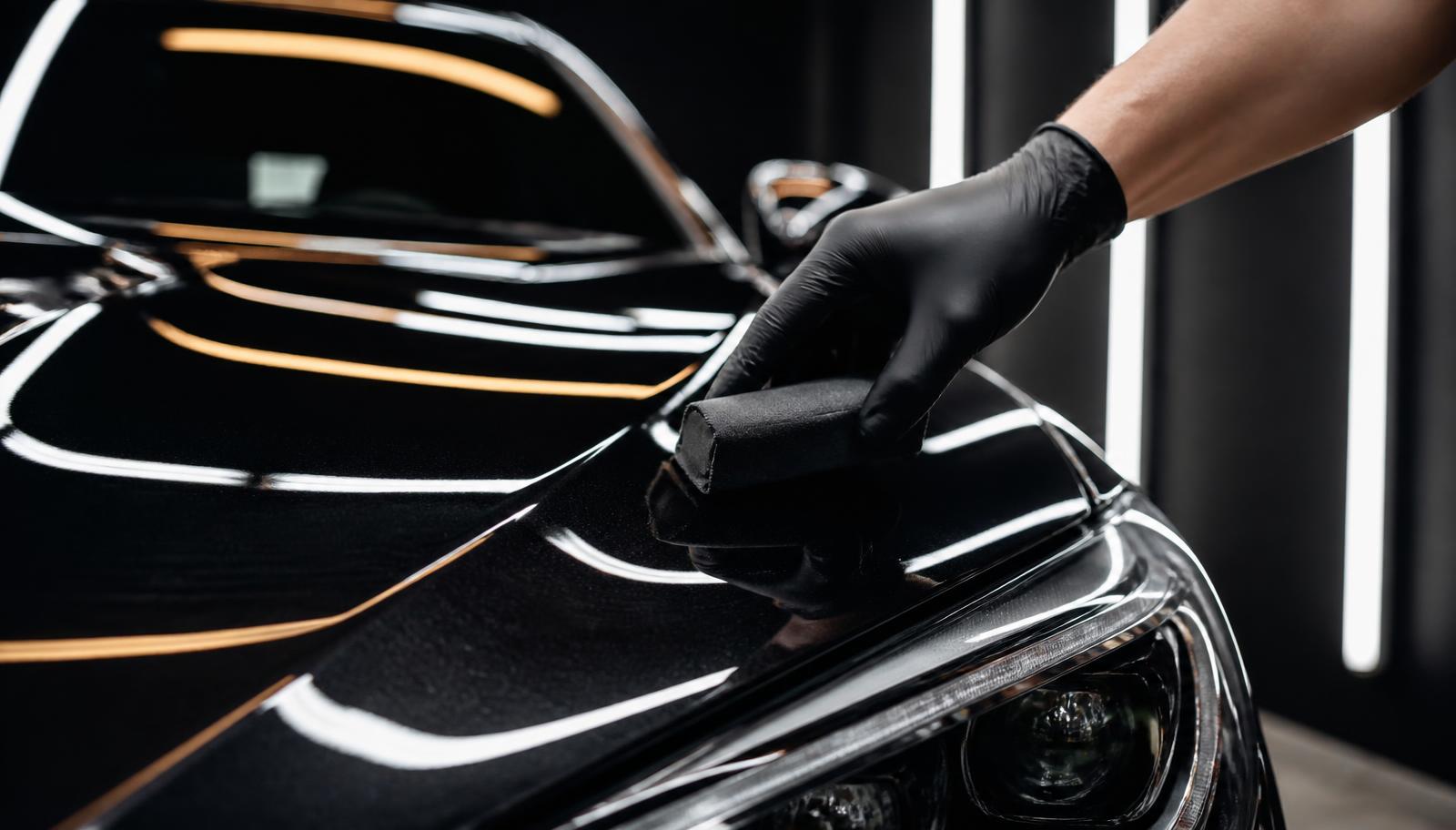 Ceramic coating being carefully applied to a black vehicle